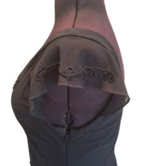 Black Flutter Sleeve Beaded Midi Length Dress - Picture 6 of 10